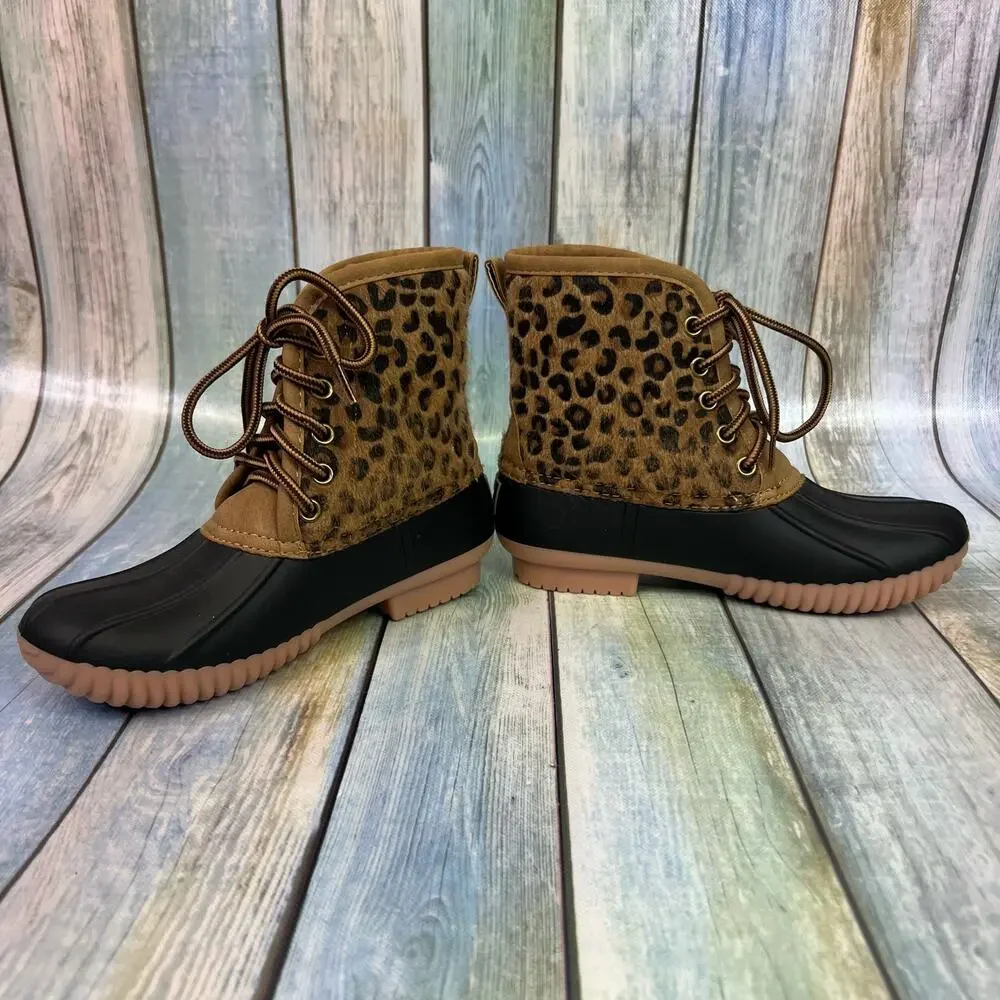 MarleyLilly Animal Print Rain Boots Size 13 Lace Up Winter Snow Boots